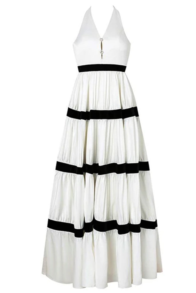 Garsilia Λευκό Ριγέ Μακρύ Φόρεμα με Βολάν | Γυναικεία Ρούχα - Φορέματα | Garsilia White Stripped Maxi Dress
