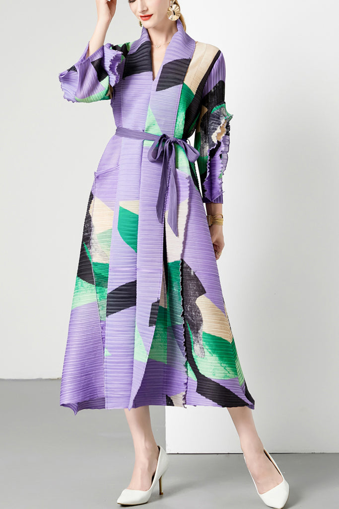 Yake Πολύχρωμο Εμπριμέ Πλισέ Ριχτό Φόρεμα | Γυναικεία Ρούχα - Φορέματα | Yake Multicolor Pleated Dress