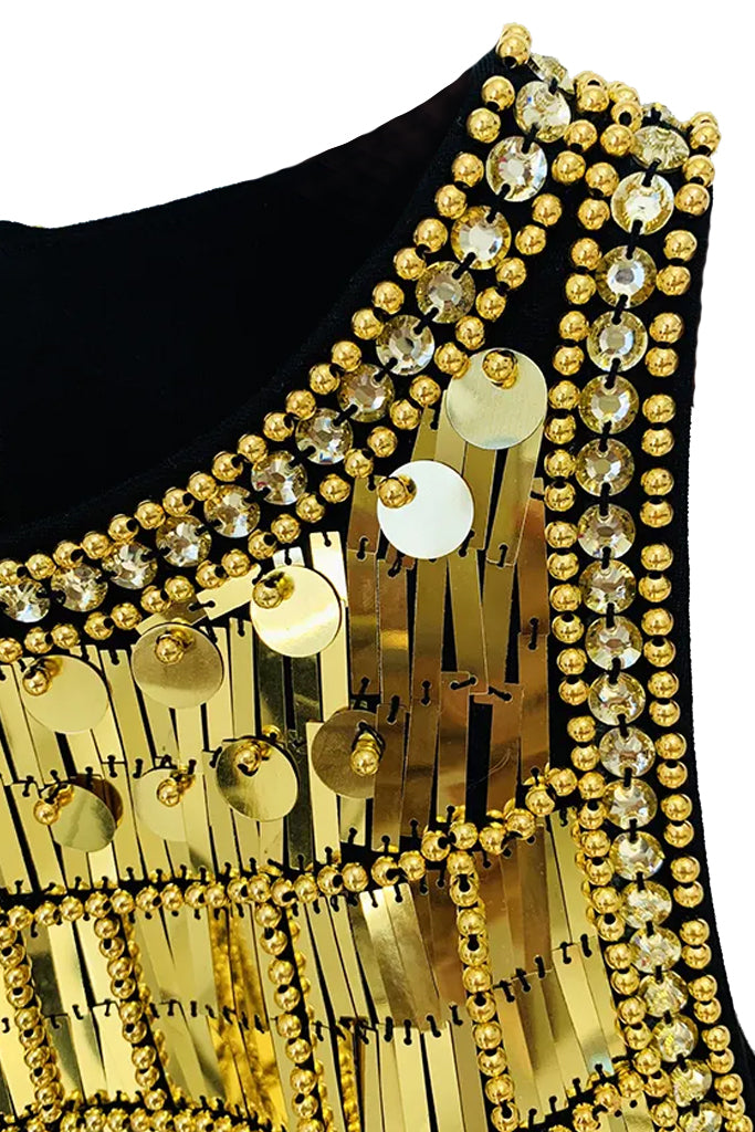 Madison Μαύρο Αμάνικο Φόρεμα με Κέντημα | Γυναικεία Φορέματα - Βραδινά | Madison Black Mini Gold Embellished Dress 