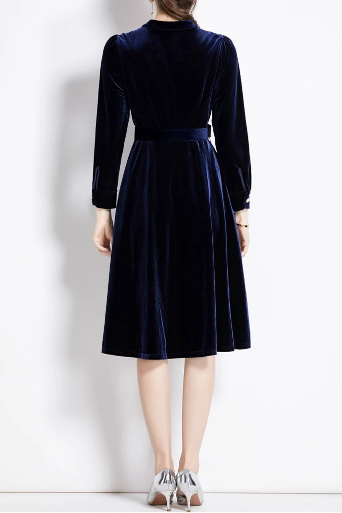 Lesety Μπλε Βελούδινο Φόρεμα | Γυναικεία Φορέματα - Philip Lang | Lesety Blue Velvet Dress