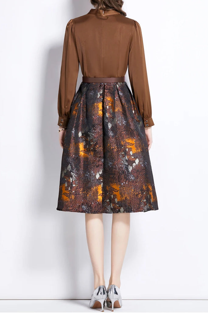Blazé Καφέ Μπροκάρ Φόρεμα | Γυναικεία Φορέματα - Philip Lang | Blazé Brown Brocade Dress