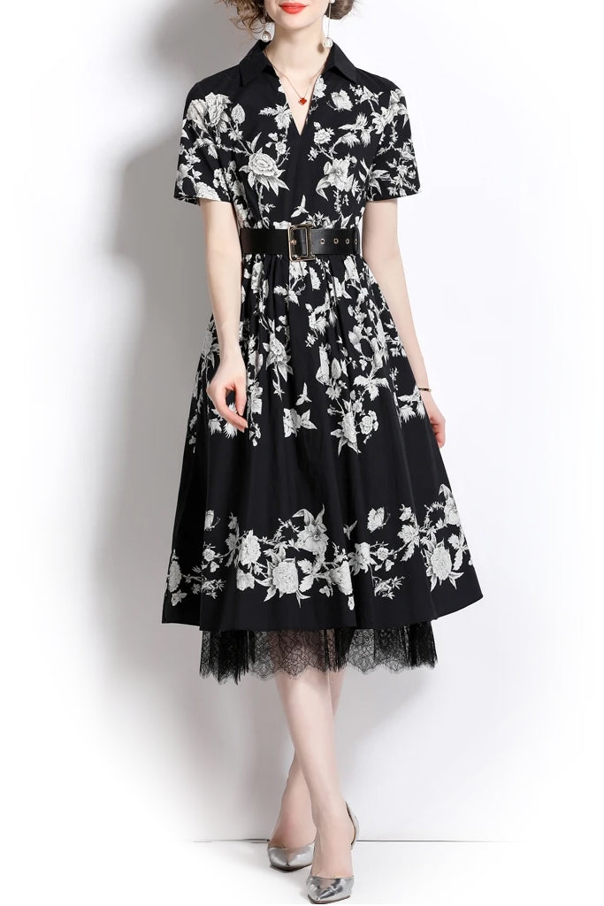 Navaly Μαύρο Φλοράλ Φόρεμα με Δαντέλα | Γυναικεία Φορέματα - Βραδινά | Navaly Black Floral Lace Dress