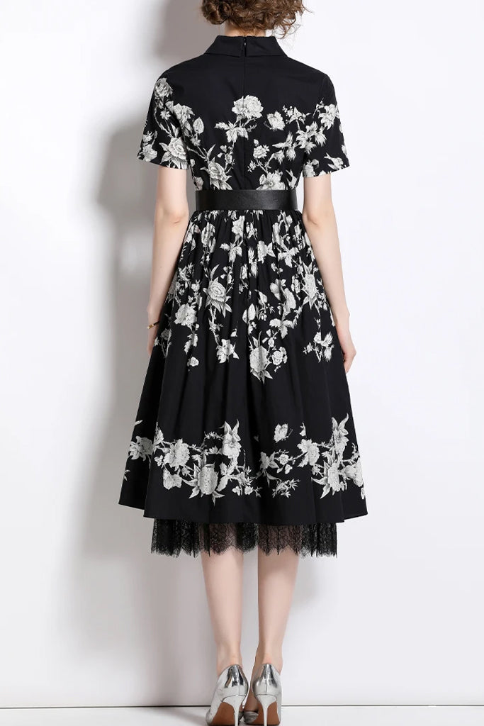 Navaly Μαύρο Φλοράλ Φόρεμα με Δαντέλα | Γυναικεία Φορέματα - Βραδινά | Navaly Black Floral Lace Dress