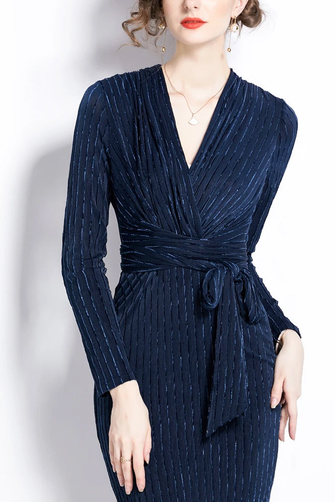 Ovena Blue Wrap Midi Dress | Γυναικεία Ρούχα - Φορέματα | Ovena Blue Wrap Midi Dress