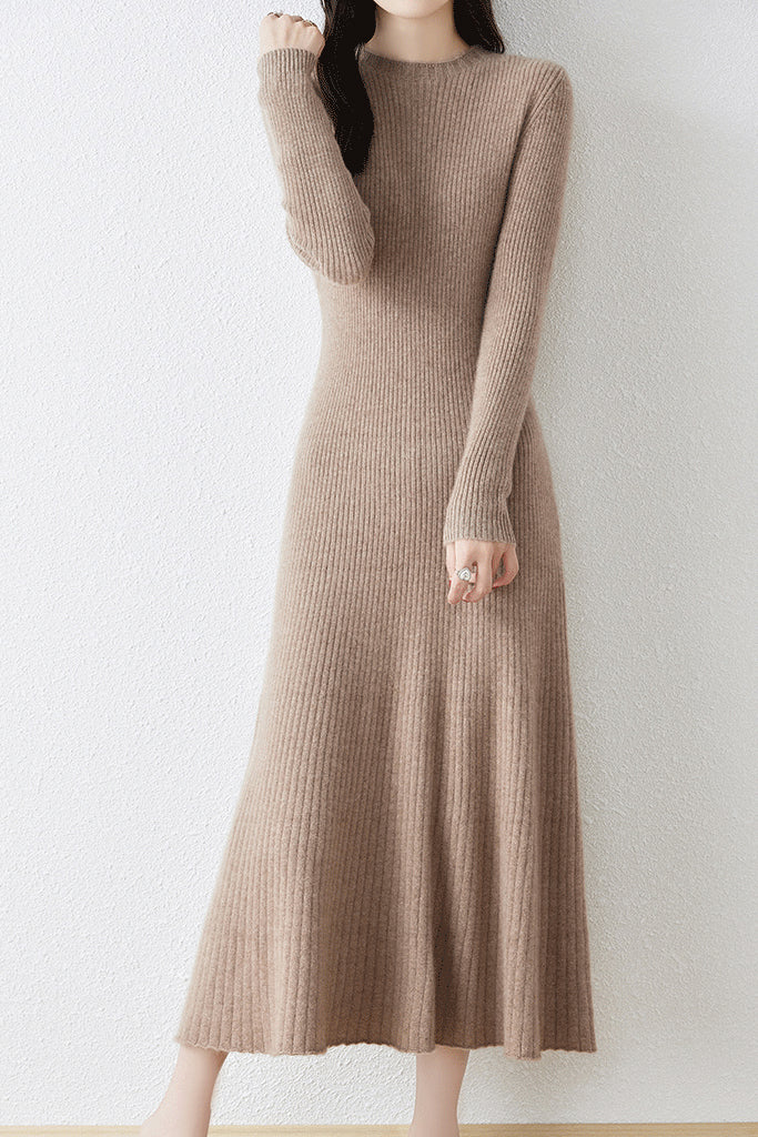 Ava Μπεζ Πλεκτό Φόρεμα | Φορέματα Πλεκτά - Knitwear Dresses | Ava Beige Midi Knit Dress