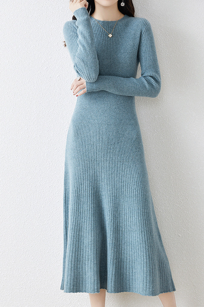 Ava Γαλάζιο Πλεκτό Φόρεμα | Φορέματα Πλεκτά - Knitwear Dresses | Ava Light Blue Midi Knit Dress