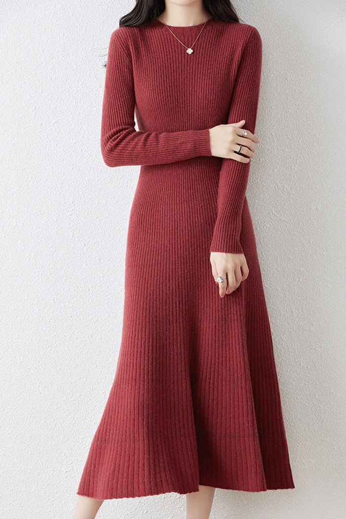 Ava Μπορντό Πλεκτό Φόρεμα | Φορέματα Πλεκτά - Knitwear Dresses | Ava Bordeaux Midi Knit Dress