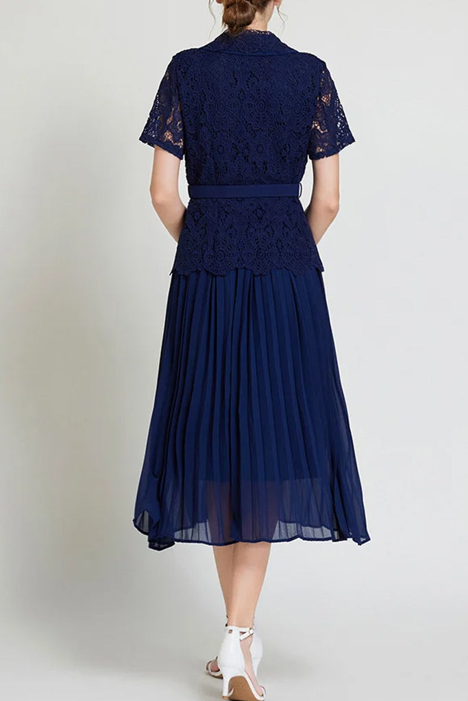 Daleyza Blue Pleated Lace Dress