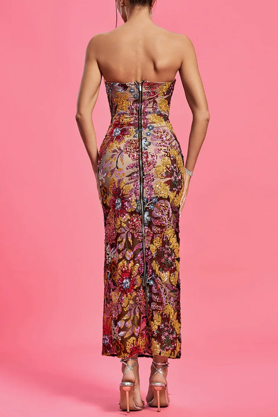 Garden Crystals Στράπλες Μακρύ Βραδινό Φόρεμα