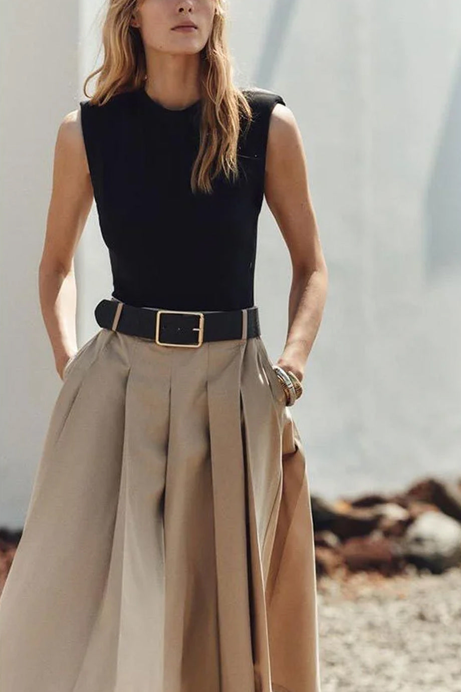 Terra Φόρεμα με Ζώνη και Πιέτες