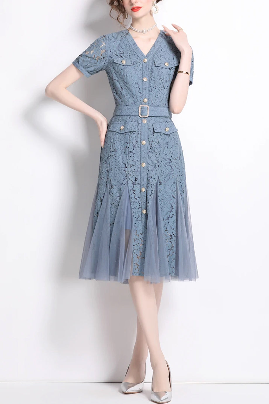 Aveline Φόρεμα με Δαντέλα και Ζώνη  | Γυναικεία Ρούχα - Φορέματα - Evening Dresses | Aveline Lace Dress