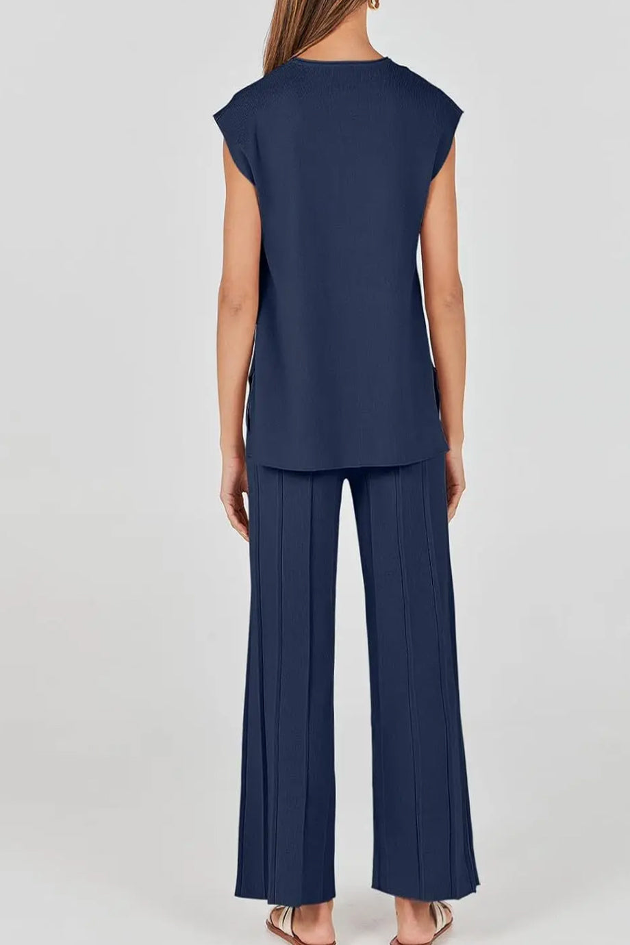 Naya Μπλε Πλεκτό Σετ Τοπ και Παντελόνι | Γυναικεία Ρούχα - Πλεκτά Σετ | Naya Blue Knit Set with Asymmetric Top and Pants
