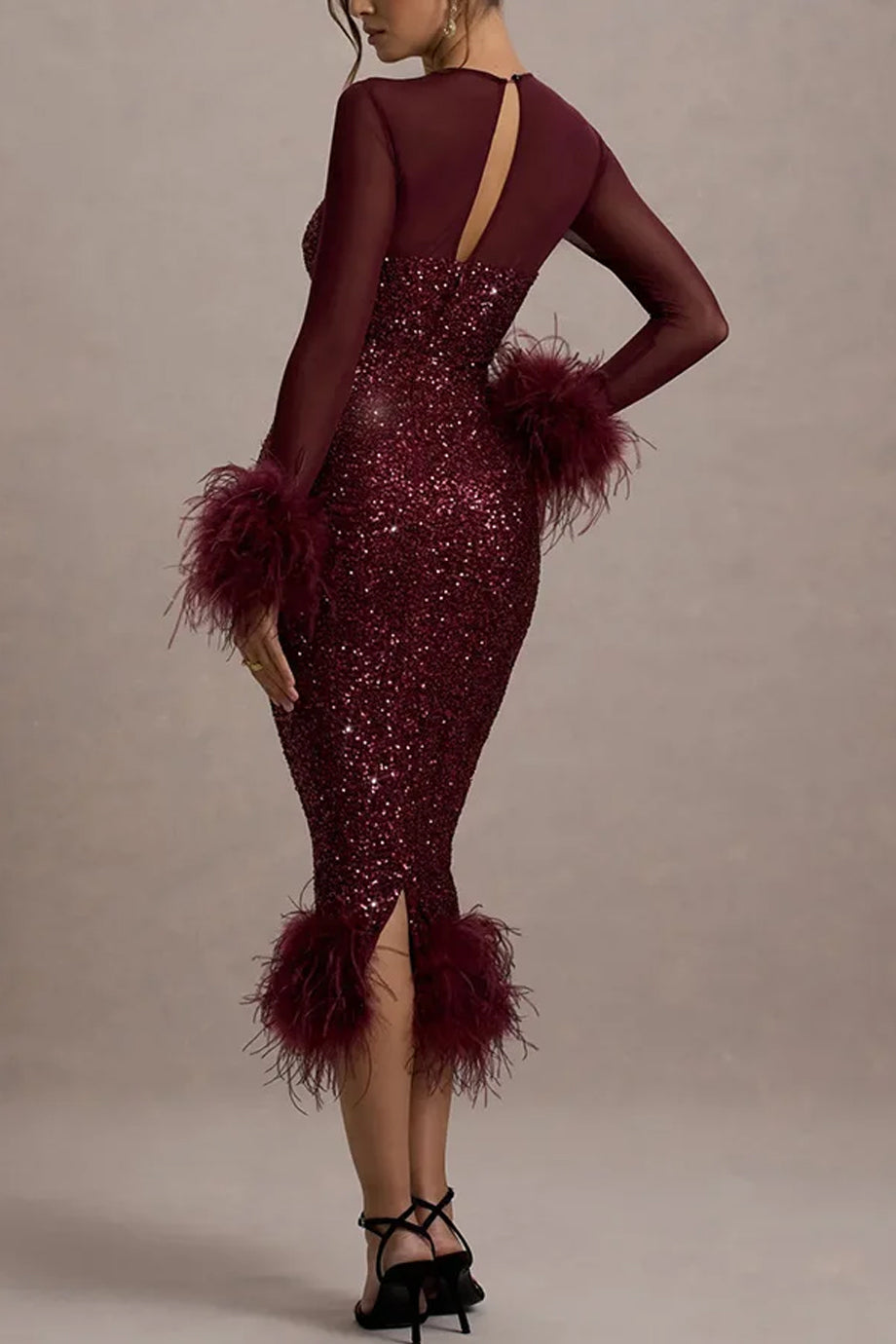 Dalisse Φόρεμα με Παγιέτες και Φτερά | Βραδινά Φορέματα Evening Dresses | Dalisse Sequin Midi Dress with Feather Trim