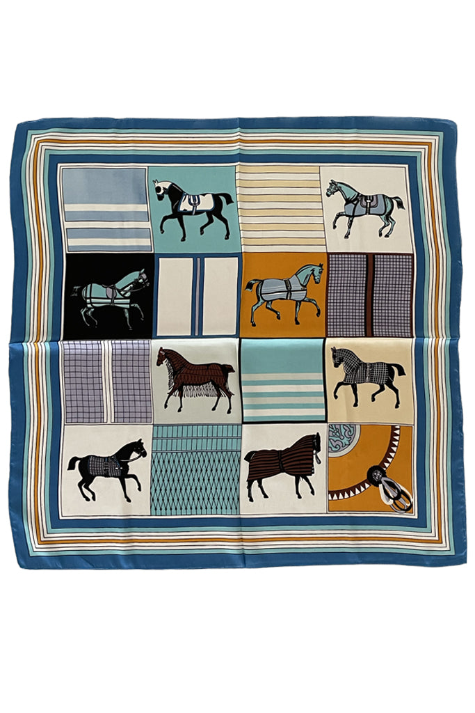 Horse Riding Light Blue Printed Scarf