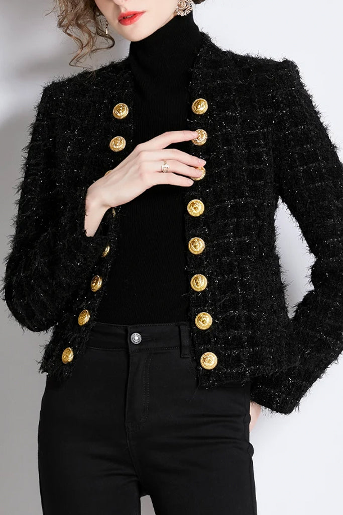 Landis Μαύρο Tweed Σακάκι | Γυναικεία Ρούχα - Σακάκια - Blazer | Landis Black Tweed Blazer