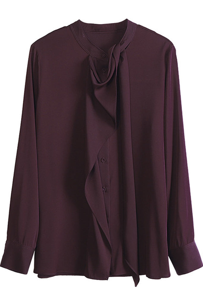 Laura Μωβ Μελιτζανί Πουκάμισο | Γυναικεία Ρούχα - Τοπ - Πουκάμισα | Laura Purple Satin Shirt