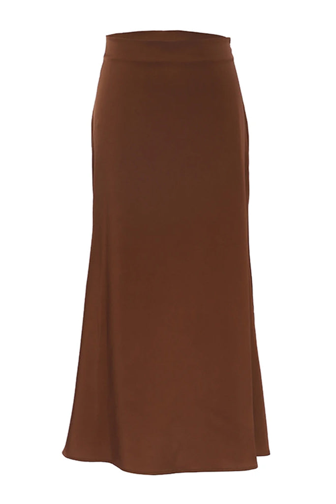 Bruan Καφέ Σατέν Φούστα | Φούστες Skirts | Bruan Brown Long Satin Skirt