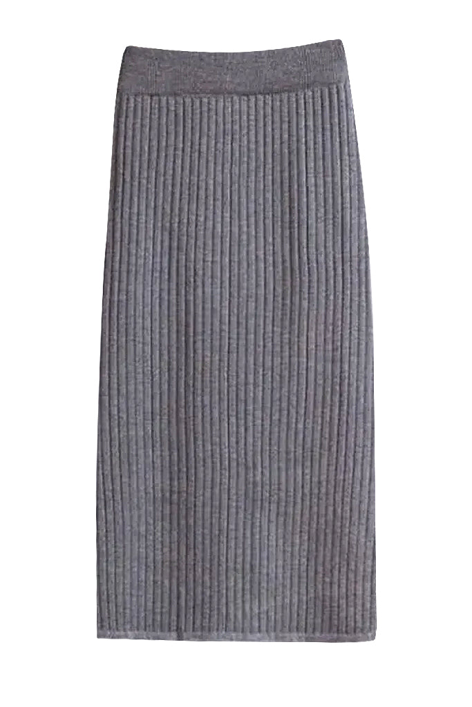 Dolphy Γκρι Πλεκτή Φούστα με Ρίγα | Φούστες - Skirts | Dolphy Grey Knit Ribbed Skirt