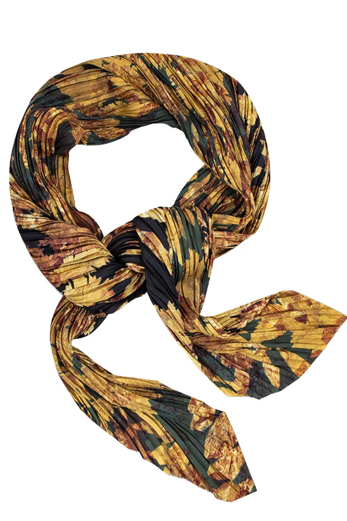Wreath Μαύρο Χρυσό Εμπριμέ Φουλάρι FST-S-GB Alexandra Tsoukala | Φουλάρια Scarves | Wreath Black Gold Printed Silk Scarf