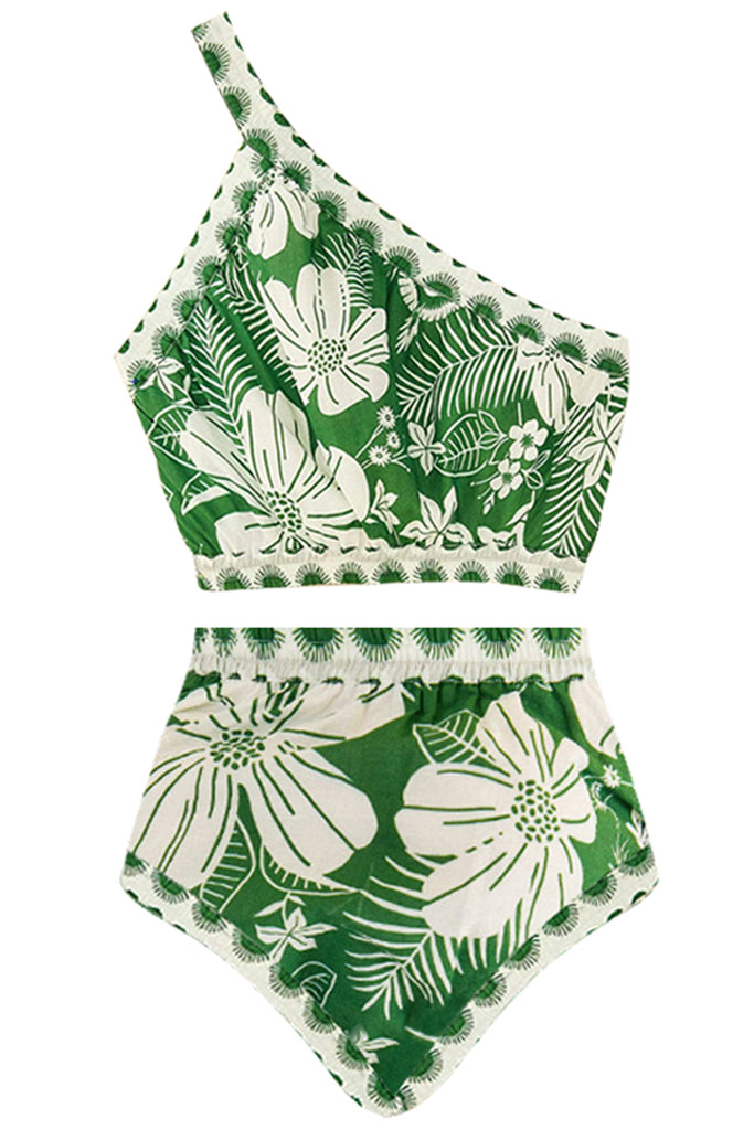Sarlota Πράσινο Εμπριμέ Μπικίνι Μαγιό με Φούστα Παρεό | Γυναικεία Μαγιό Παρεό - Μπικίνι - Swimwear | Sarlota Green Printed Bikini with Pareo Skirt Set