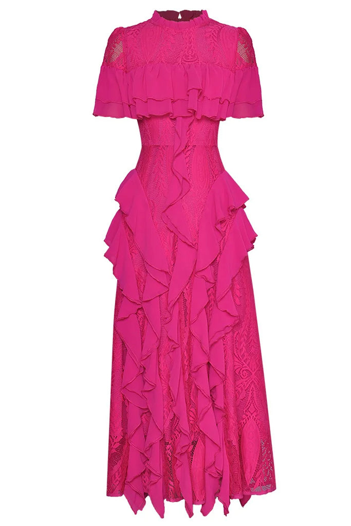 Rita Φούξια Μακρύ Φόρεμα με Βολάν | Φορέματα - Dresses | Rita Fuchsia Ruffled Cocktail Dress