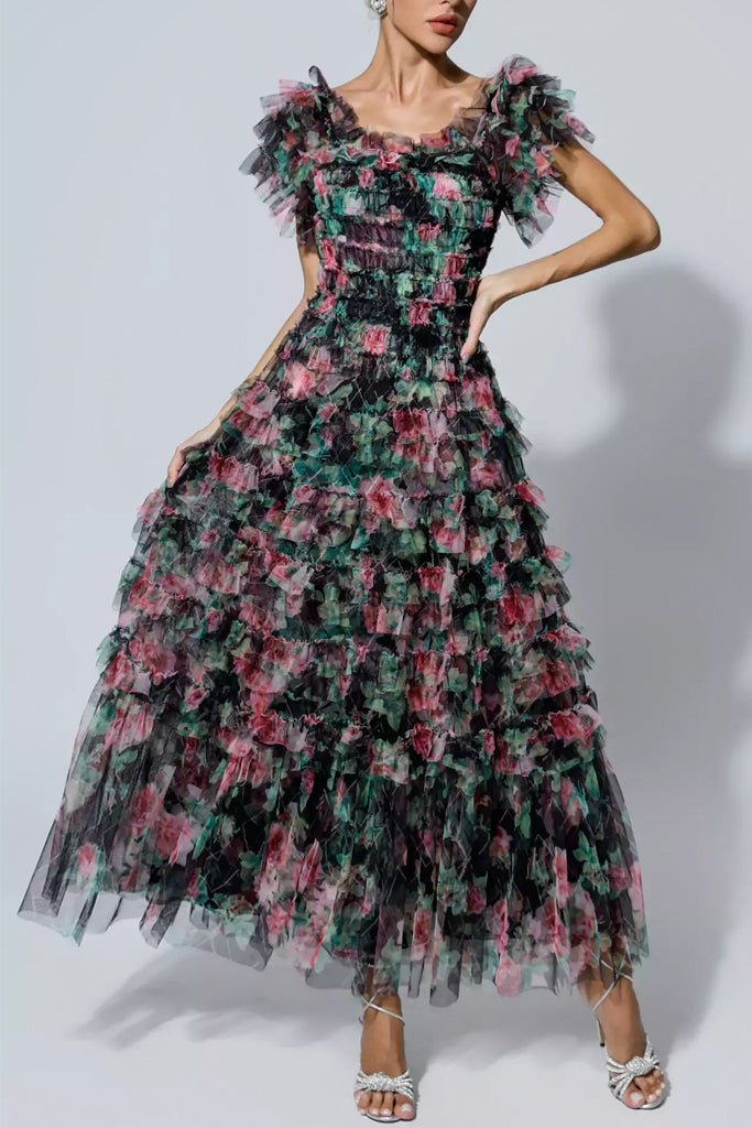 Isoldia Φλοράλ Φόρεμα με Τούλι | Φορέματα - Dresses | Isoldia Floral Ruched Dress