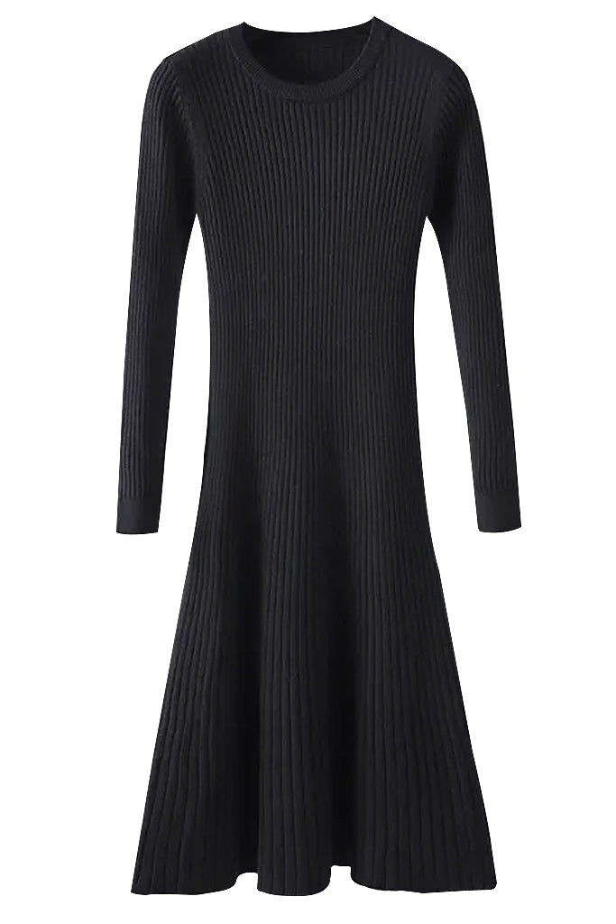 Albi Μαύρο Πλεκτό Φόρεμα με Μακριά Μανίκια | Φορέματα - Πλεκτά Knitwear Dresses | Albi Black Knit Midi Dress with Long Sleeves