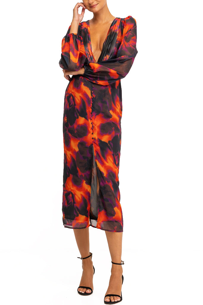 Alaric Πολύχρωμο Εμπριμέ Φόρεμα | Γυναικεία Ρούχα - Φορέματα Βραδινά | Alaric Multicolor Printed Long Cocktail Dress