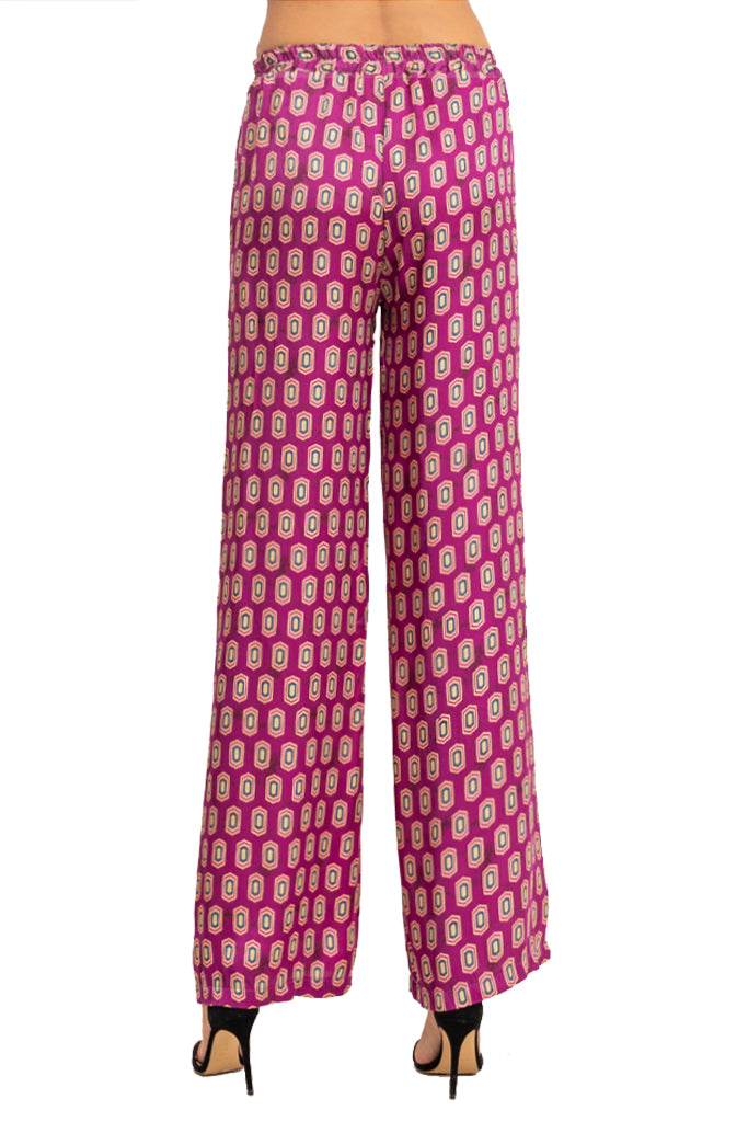 Gilaya Fuchsia Printed Wide Silk Pants