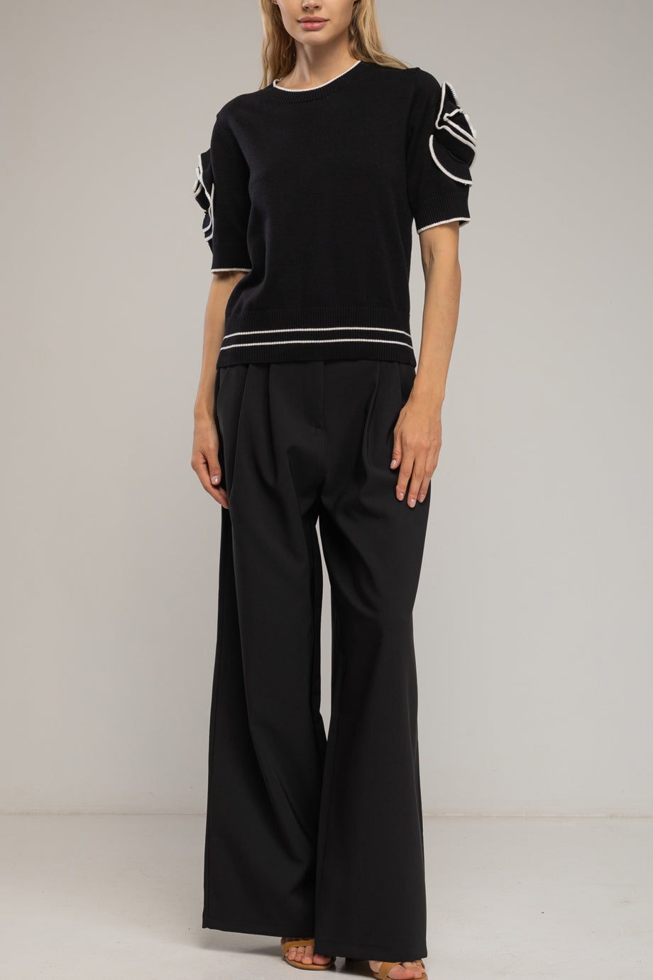 Florisse Μπλούζα με Κοντά Μανίκια και Λουλούδια | Τοπ, Μπλούζες Knits Knitwear| Florisse Top with Floral Sleeve Details