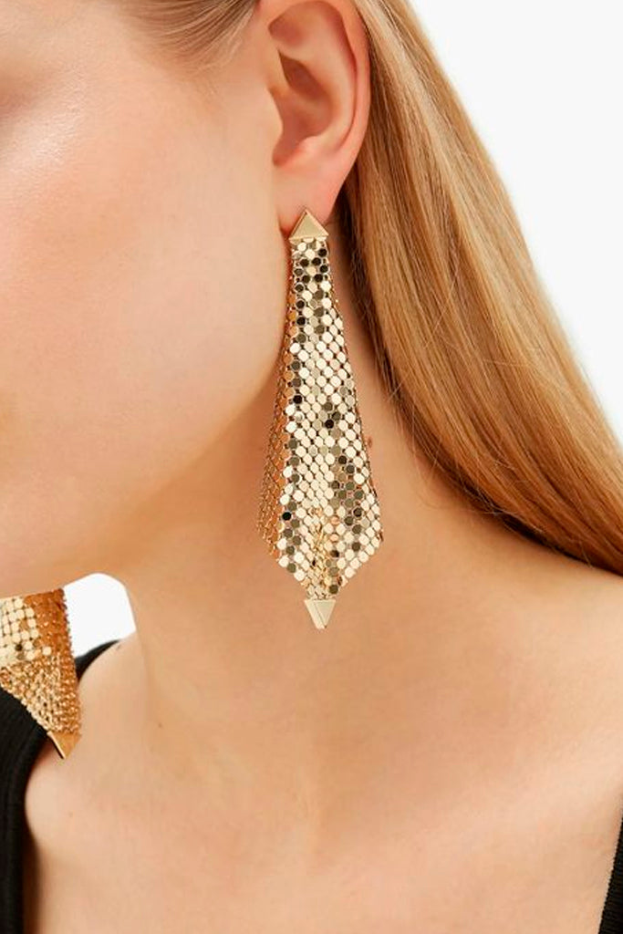 Tramy Gold Long Chainmail Earrings