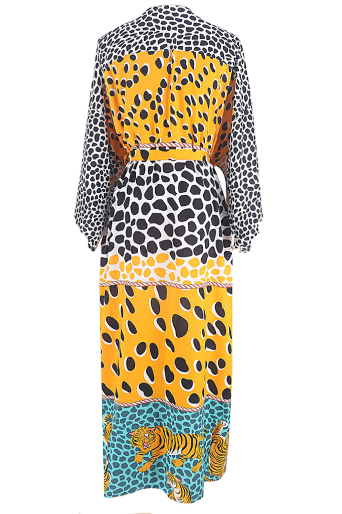 Leola Πολύχρωμο Εμπριμέ Κιμονό με Animal Print | Γυναικεία Ρούχα - Beachwear - Loungewear | Leola Multicolor Animal Print Kimono