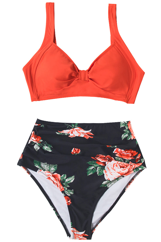Darcey Φλοράλ Μπικίνι Μαγιό | Γυναικεία Μαγιό - Beachwear - Μπικίνι | Darcey Orange Black Floral Bikini Swimwear