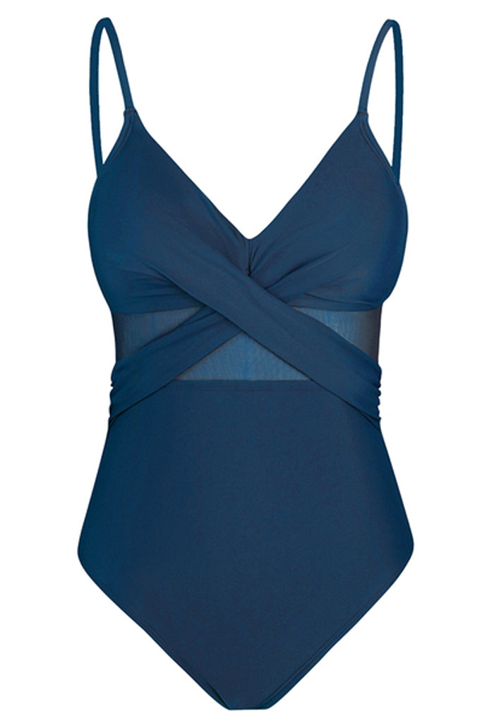 Jersely Μπλε Ολόσωμο Μαγιό με Διαφάνεια | Γυναικεία Μαγιό - Beachwear | Jersely Blue One Piece Cut Out Twist Swimsuit