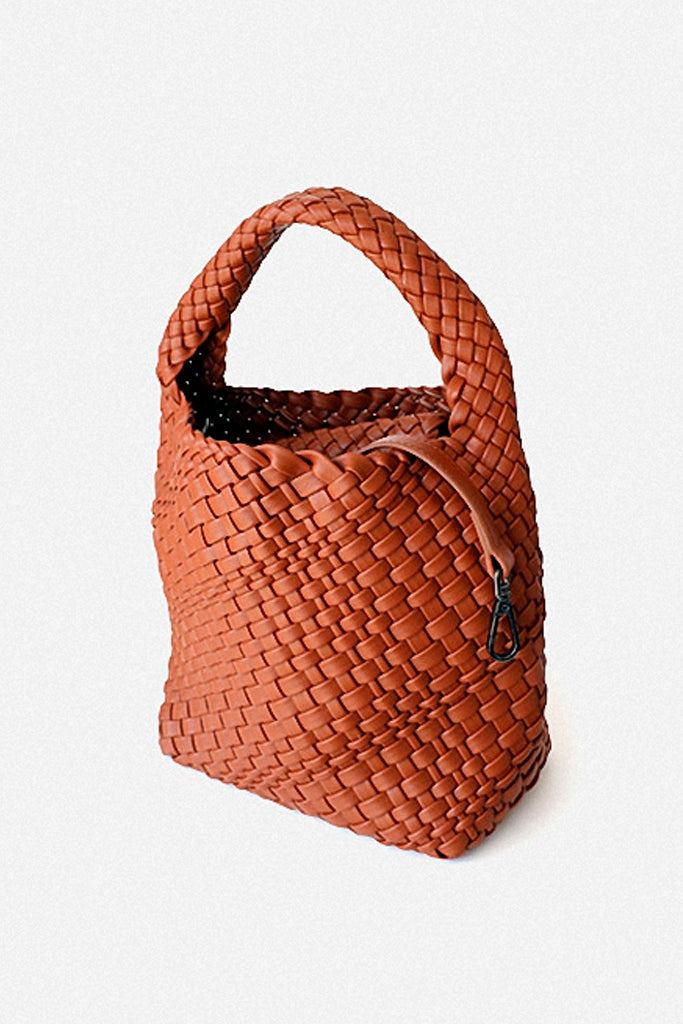 Bridget Πλεκτή Τσάντα από Οικολογικό Δέρμα | Γυναικείες Τσάντες Tote Bags | Bridget Camel Woven Backet Bag