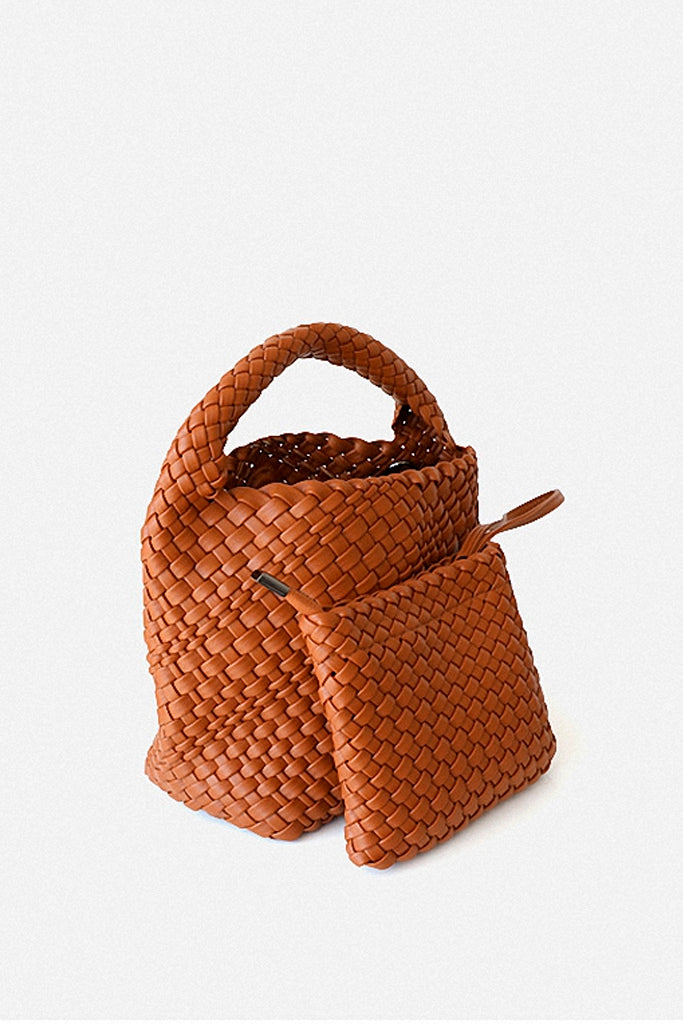 Bridget Καφέ Πλεκτή Τσάντα από Οικολογικό Δέρμα | Γυναικείες Τσάντες Tote Bags | Bridget Camel Woven Backet Bag
