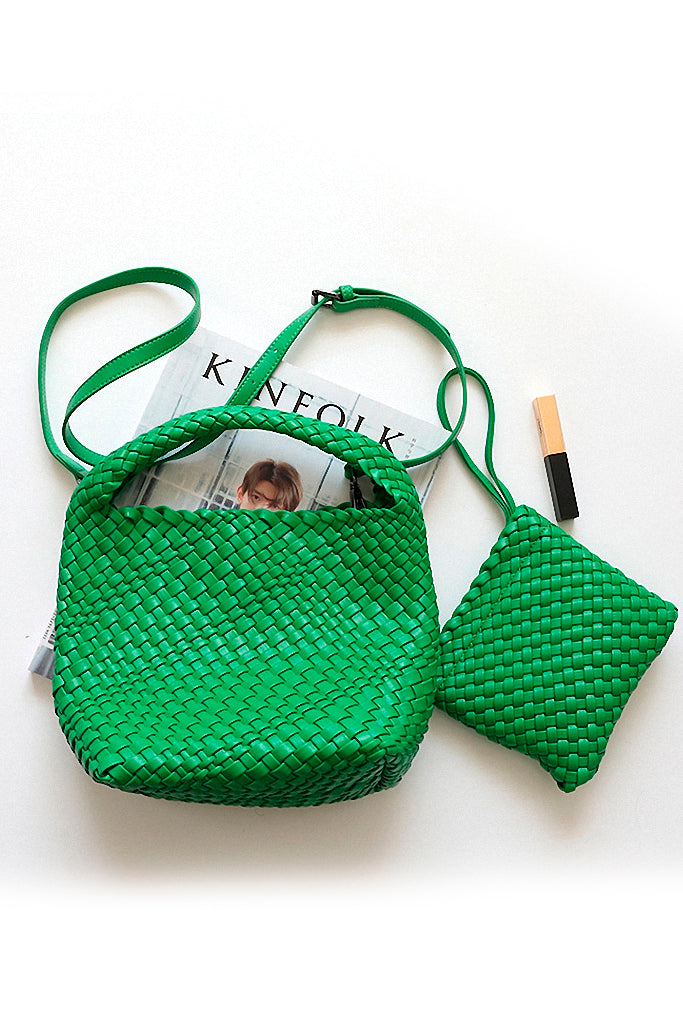 Bridget Πράσινη Πλεκτή Τσάντα από Οικολογικό Δέρμα | Γυναικείες Τσάντες Tote Bags | Bridget Green Woven Backet Bag