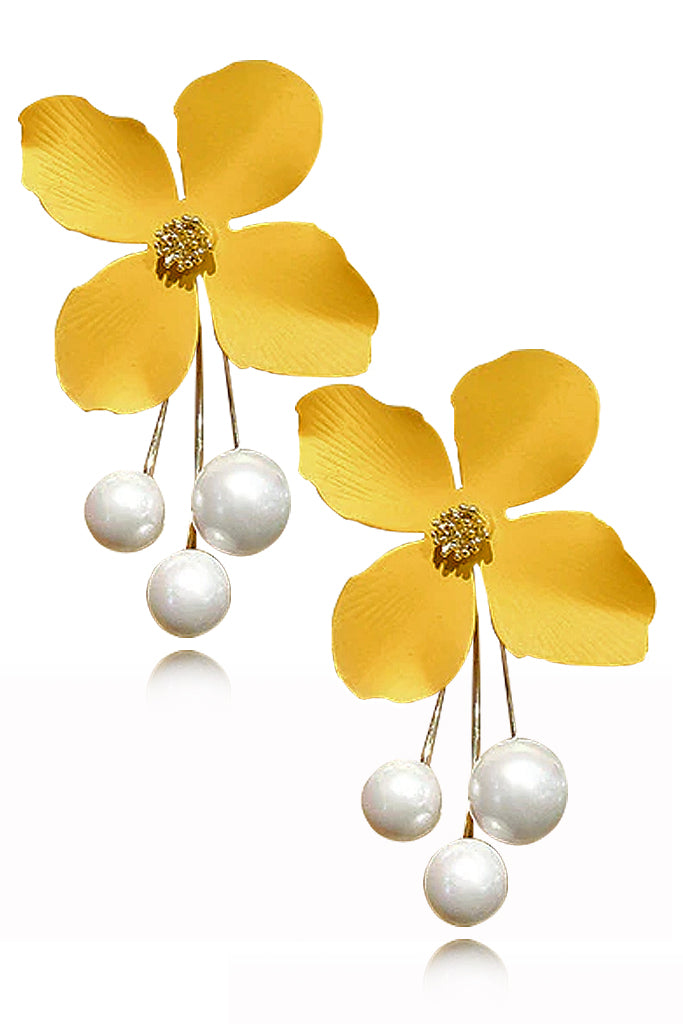 Leena Κίτρινα Σκουλαρίκια με Πέρλες - ISABEAU | Κοσμήματα