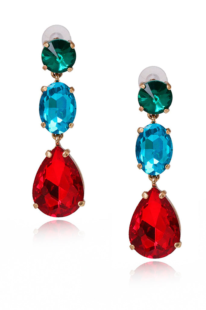 Hensely Πολύχρωμα Κόκκινα Σκουλαρίκια με Κρύσταλλα | Κοσμήματα - Σκουλαρίκια