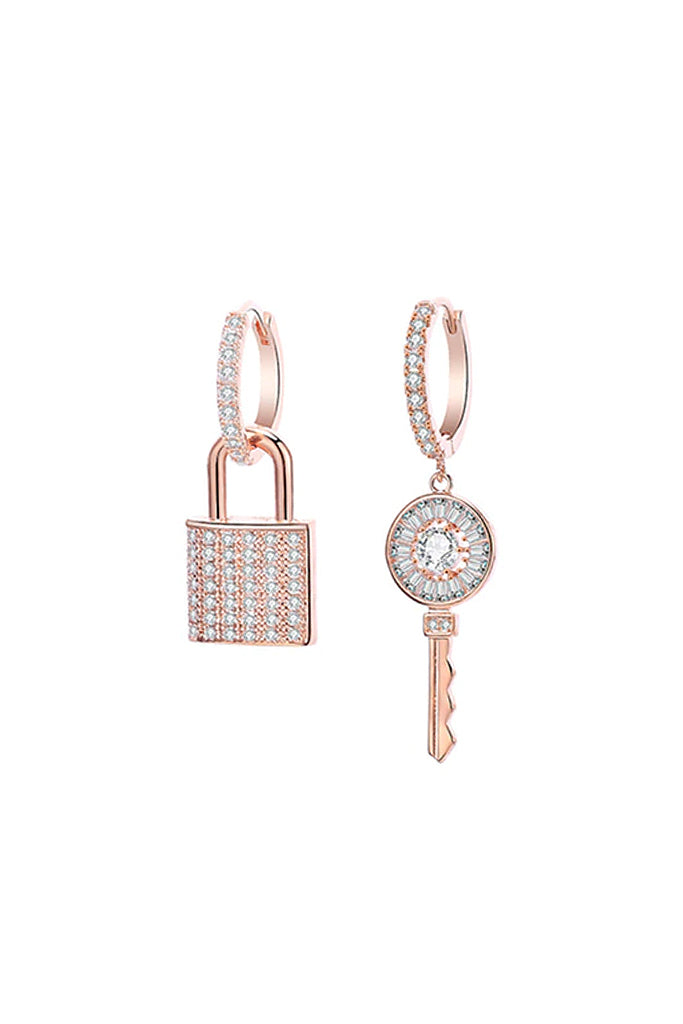Lock &amp; Key Hoop Earrings in Rose Gold with Crystals