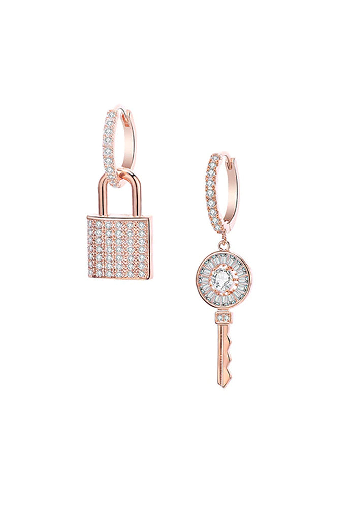 Lock & Key Σκουλαρίκια Κρίκοι σε Ροζ Χρυσό με Κρύσταλλα | Κοσμήματα - Pasquette