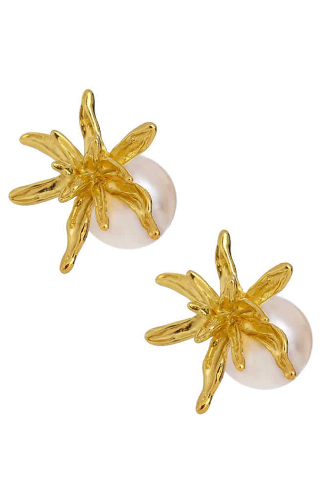 Yasemin Χρυσά Σκουλαρίκια Λουλούδι με Πέρλες - ISABEL ROCHE | Κοσμήματα Σκουλαρίκια