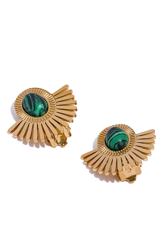 Cenelita Χρυσά Πράσινα Σκουλαρίκια με Κλιπ | Κοσμήματα - Σκουλαρίκια με Κλιπ
