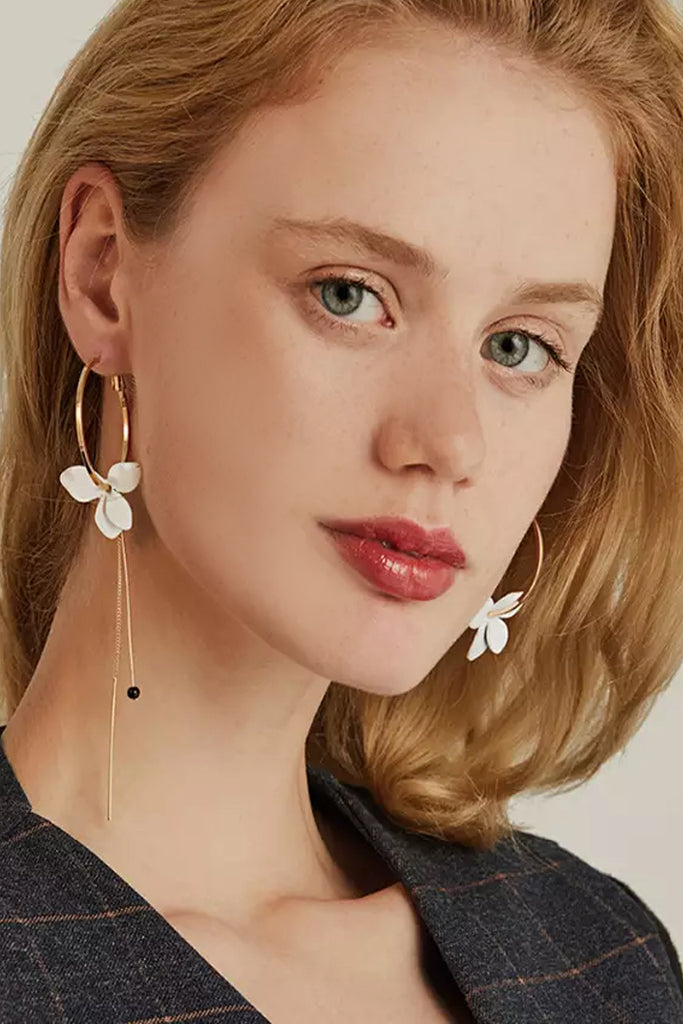 Bretta White Flower Hoop Earrings