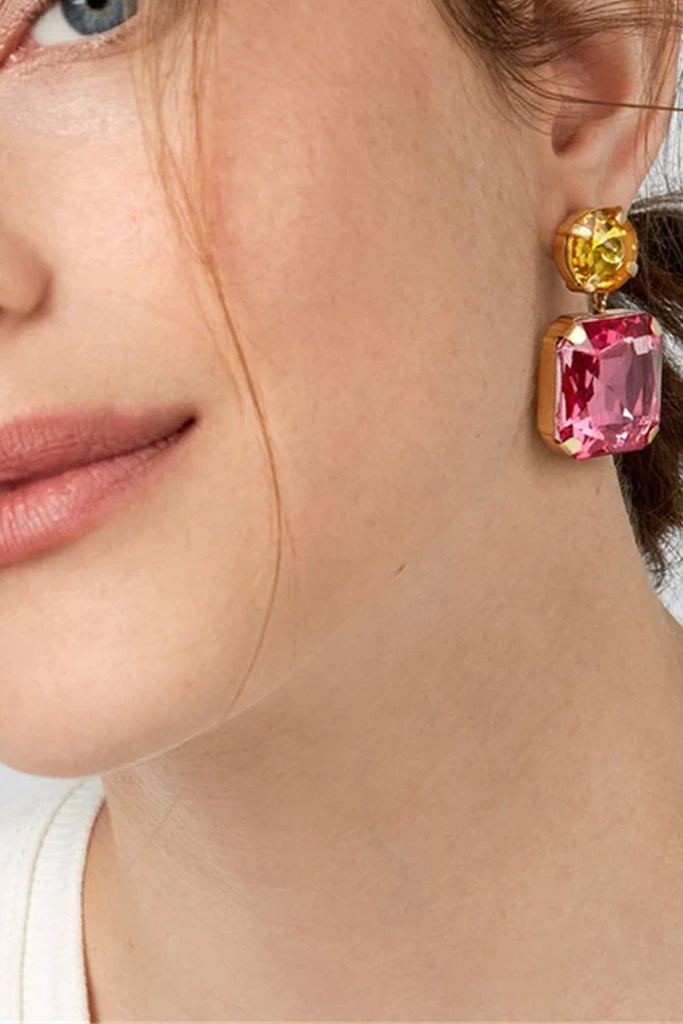 Menya Coral Yellow Crystal Earrings