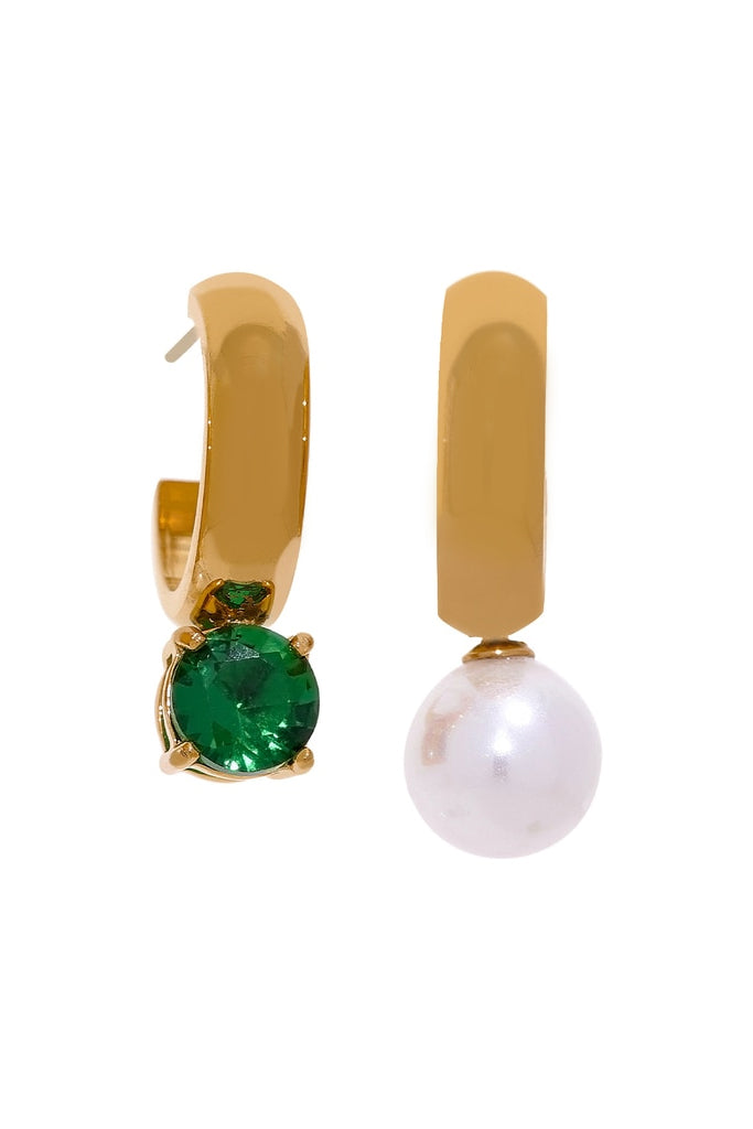 Enya Χρυσά Σκουλαρίκια με Πέρλα και Πράσινο Κρύσταλλο | Κοσμήματα - Σκουλαρίκια