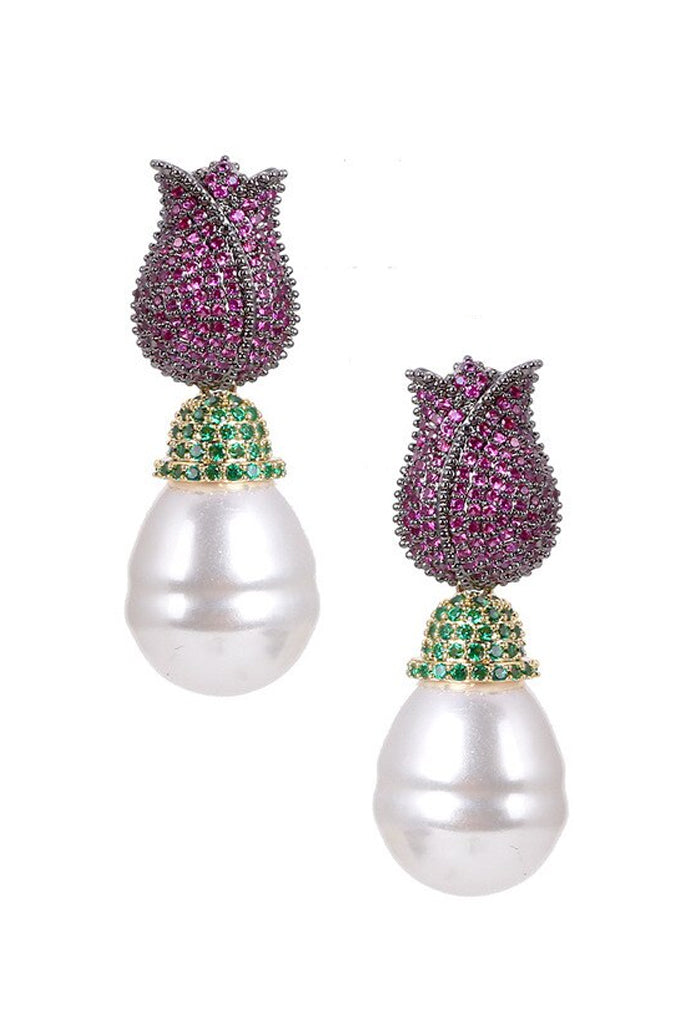 Wallis Φούξια Σκουλαρίκια με Πέρλα Κρύσταλλα | Κοσμήματα - Σκουλαρίκια με Κρύσταλλα -Wallis Fuchsia Crystal Pearl Earrings