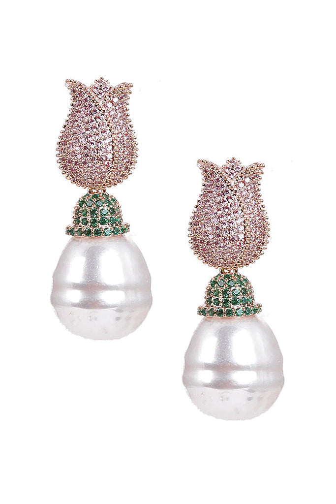 Wallis Ροζ Σκουλαρίκια με Πέρλα Κρύσταλλα | Κοσμήματα - Σκουλαρίκια με Κρύσταλλα -Wallis Pink Crystal Pearl Earrings