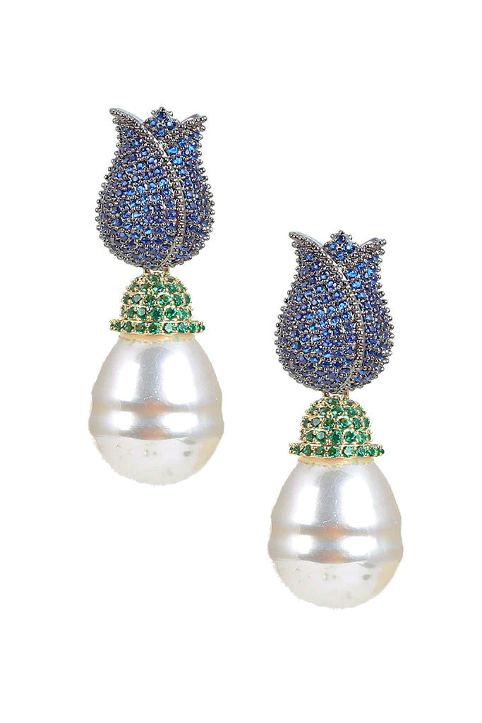 Wallis Μπλε Σκουλαρίκια με Πέρλα Κρύσταλλα | Κοσμήματα - Σκουλαρίκια με Κρύσταλλα -Wallis Blue Crystal Pearl Earrings