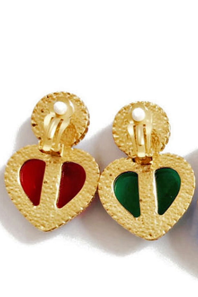 Esmety Κόκκινα Σκουλαρίκια Καρδιές με Πέρλα και Κλιπ | Κοσμήματα - Σκουλαρίκια με Κλιπ - Esmety Red Heart Pearl Clip Earrings